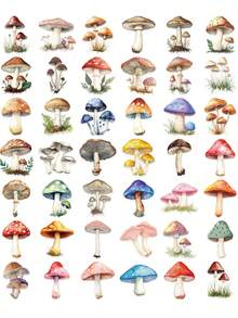 50pcs Cartoon Retro Mushroom Stickers, PET Transparent Stickers, Fun Natural Transparent Stickers, Scrapbooking Stickers, Waterproof Vinyl Stickers, Bulk, Suitable For Water Bottles, Skateboards, Luggage, Laptops, Bumpers, Theme Party Supplies - Multicolor - View 9