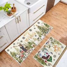 1 pièce Tapis de sol d'hiver multicolore avec bonhomme de neige, tapis d'entrée intérieur en velours épais et cristallin, tapis de chambre à coucher, tapis de cuisine, tapis de couloir, tapis de salle de bain épais et doux, absorbant et antidérapant, lavable en machine, convient pour l'entrée, le salon, la cuisine, la buanderie, la salle de bain - Polyester, absorbant, antidérapant, décoration de Noël