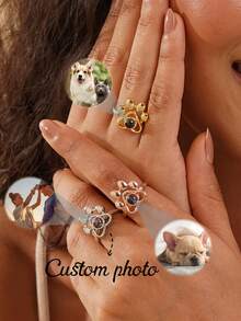 Customized Dog Paw Projection Ring, Pet Photo Ring, Pet Memorial Jewelry, Projection Jewelry, Puppy Photo Ring, Gift For Mom, Christmas Gift For Her