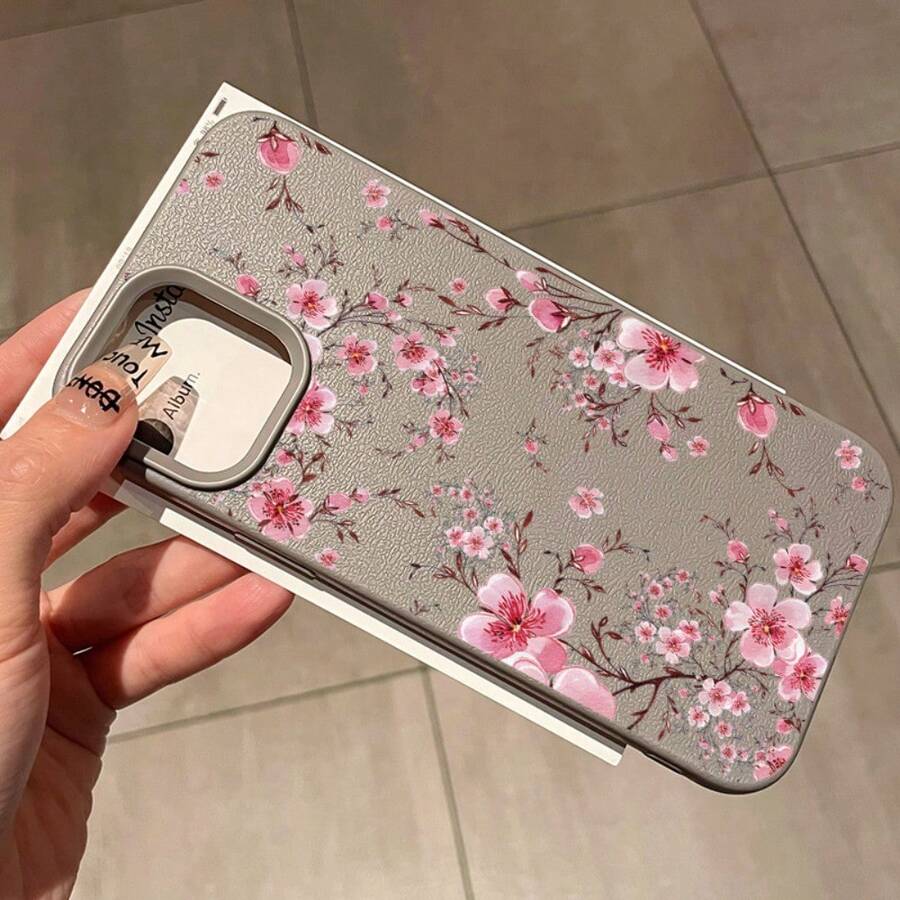 Funda de teléfono con flor de ciruelo rosa suave, adecuada para iPhone 16/15/14/13/12/X y otros modelos, disponible en siete colores, ligera, duradera y de moda, que proporciona una protección de alta calidad - Gris - Ver 1