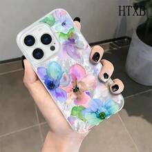 Teléfono con pantalla grande y diseño anticaídas tipo glaciar con flores de acuarela, elegante y moderno, compatible con phone 16 Pro Max, 16, 15 Pro, 14 Plus, 13, 12 Pro, 11 Pro, X y XS. Ideal para hombres y mujeres. - Blanco - Ver 2