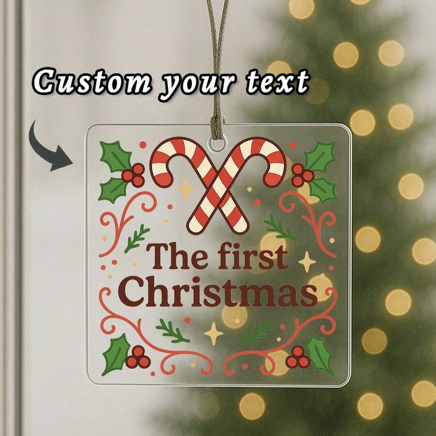 1PC Custom Personalized Christmas Ornament With Candy Cane And Holly Design, Add Custom Text For Unique Keepsake, Ideal Holiday Gift For Couples, Friends Or Family, Perfect Seasonal Decoration For Tree, Fireplace, Living Room And Festive Celebrations