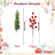 10/20Pcs Christmas Artificial Pine Branches With Red Berry Stems Faux Evergreen Norfolk Pine Cypress Leaves Stems- Fake Foliage Pine Needles Picks For DIY Craft Garland Home Decor.Artificial Holly Berries, Mini Fake Berries Decor Garlands, Home Vase Dining Table Holiday Patio Fireplace Decor Wedding Garden Farmhouse Table Mantel Decor, Artificial Flowers For Outdoors - Multicolor - View 9