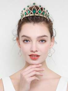 Vương miện cô dâu phong cách Baroque sang trọng, kèm băng đô đính đá quý bằng hợp kim vàng. Thích hợp cho đám cưới, tiệc sinh nhật, tiệc Halloween, trang trí trang phục nữ. - màu xanh lá - Xem 2