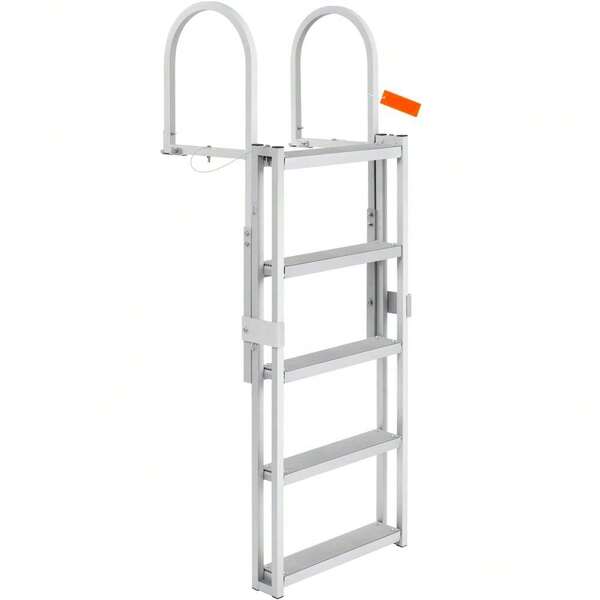Retractable 5-Step Aluminum Alloy Dock Ladder, 350 Lbs Capacity, Adjustable Height 66.9''-78.9'', 4'' Wide Steps With Rubber Mat For Easy Boat, Ship, Lake, And Pool Boarding