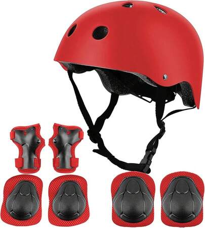 NiñOs Ciclismo Rodillo Patinaje Rodilla, Protecciones Patines Para Bicicleta NiñO, Rodilleras + MuñEqueras + Casco De Patinaje De NiñOs – TamañO Ajustable (55-65CM), Apto Para MonopatíN, Ciclismo, Bike Riding Y Otros Deportes Extremos