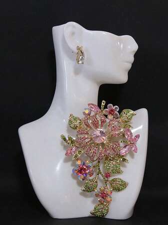 1pc Fully Rhinestone Flower Brooch, Fashionable Exaggerated Luxury Crystal Suit Lapel Pin Accessory For Women00