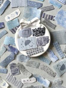 CANDY POETRY 50 件/包复古布艺手撕贴纸，创意美学贴纸贴花，DIY 装饰拼贴工艺材料，节日礼物，个性化剪贴簿学校用品 - 藍色 - 查看 4