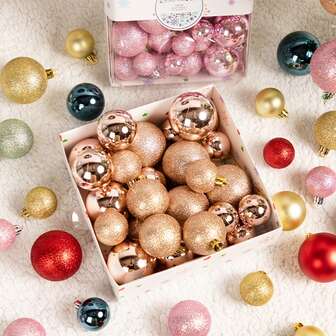 44 pezzi/Scatola Palline di Natale, Decorazioni sferiche. Palline per decorare i rami dell'albero di Natale, Palline scintillanti per feste, Pendenti da appendere a porte e finestre. Per Natale, decorazioni per casa, feste, stanze, inverno