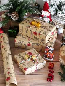 Carta da regalo natalizia - 43 cm x 300 cm - Rotolo di carta da regalo per scatole regalo di Natale, decorazione per feste di compleanno - Carta da regalo in kraft rosso e marrone con un delizioso design a cervi, Buon Natale, classico vintage Rotolo di carta da regalo per Natale, Capodanno, vacanze invernali