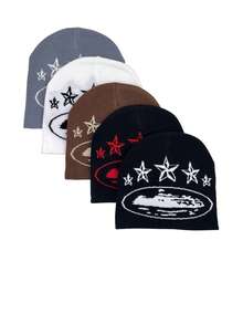 1 件百搭个性化极简主义五角星图案针织帽，适合外出、日常穿着、节日装扮冬季保暖 - 多色 - 查看 1