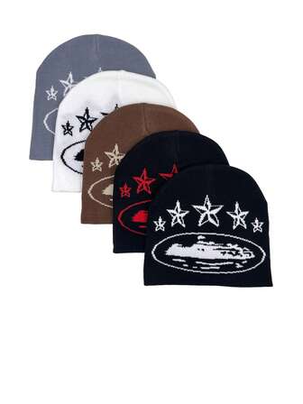 1 件百搭个性化极简主义五角星图案针织帽，适合外出、日常穿着、节日装扮冬季保暖