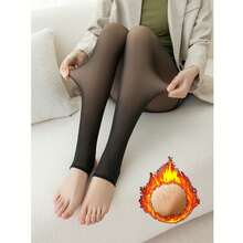 200克/条 冬季保暖加厚带衬里踩脚裤，黑色不透明高腰紧身打底裤（70公斤及以下请选择小号）