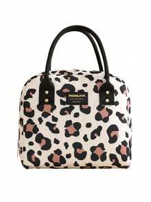 1pc Insulated Lunch Bag For Women Men, Reusable Lunch Box For Office Picnic Hiking Beach,Leakproof Cooler Tote Bag Organizer,Large Capacity Thermal Cooler Tote Bag With Handle, Waterproof Lunch Box Bag, Portable Lunch Organizer Pink Leopard Lunch Bag