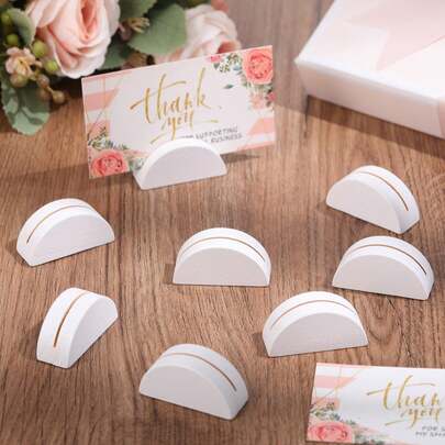 12pcs Small White Table Number Plates, Wooden Lightweight Table Name Plate, Semi-Circular Design, Seat Card Holder, Office Label, Photo Menu, Wedding Banquet, Birthday Party, Card Clip Decoration Ornaments