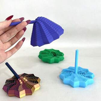 1pc צעצוע דקומפרסיה משושה למסיבה, צעצוע פידג'ט מודפס בתלת מימד בעל 10 צדדים עם ידית, צעצוע פאזל יצירתי לדקומפרסיה ספירלי לשולחן העבודה, מגדל ספירלה קסם תלת מימדי גיאומטרי צעצוע דקומפרסיה ריפוי