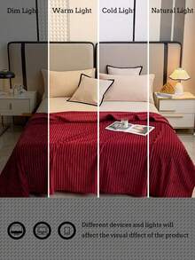 1 件酒红色条纹柔软舒适羊毛毯，亲肤，适合卧室和客房 - 紅色 - 查看 7