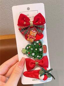 5pcs Kids Cute Cartoon Bowknot Side Clip Hair Accessories, Fashionable Hairpin For Christmas Party, Girls