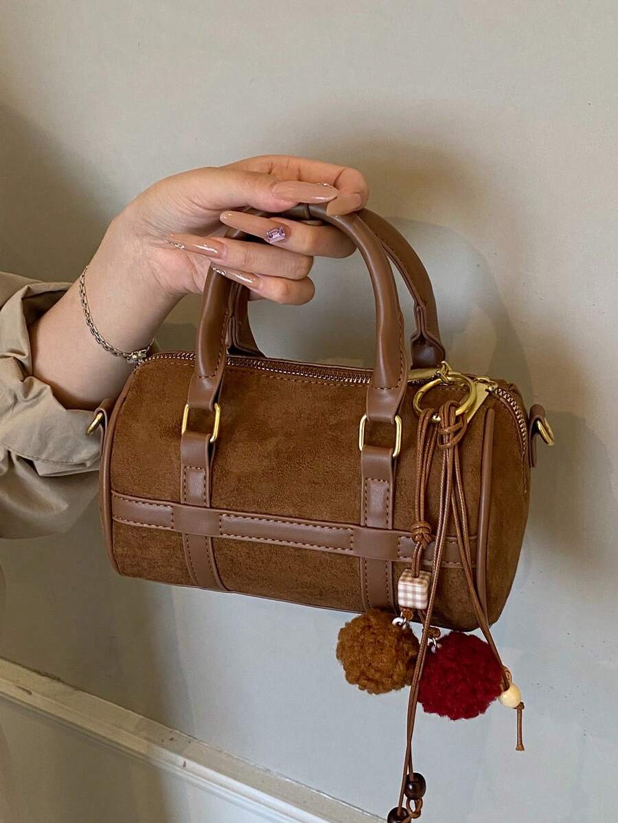 1 pieza Nuevo bolso de mano de ante estilo Boston para mujer, adecuado para compras, ir al trabajo y como regalo, otoño/invierno