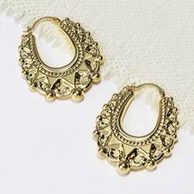 2PCS/4PCS Different Size Vintage Non Tarnish Women Earrings Gold Color Waterproof Hypoallergenic Spikes Beads Fashion Hoop Earring,Elegant And Fashionable Gold Earrings,Size L Is Suitable For Fashion Parties, Banquets, Large-Scale Events And Music Festivals. Size S Can Be Worn Every Day - Gold - View 3