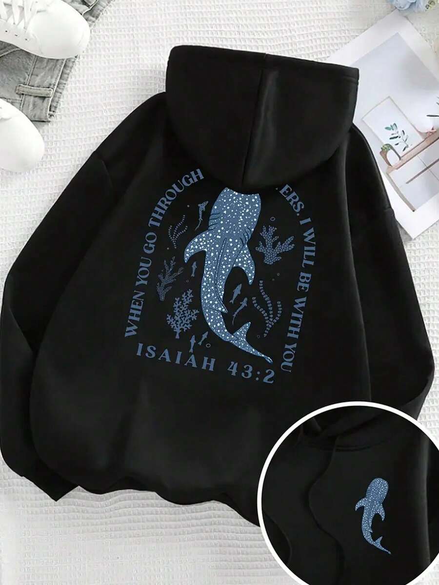 Christian Faith Hoodie WHEN YOU GO THROUGH WATERS, I WILL BE WITH YOU ISAIAH 43:2 Graphic Sweatshirt  Women's Fall Clothing - Halloween Hoodie For Women Women's Fleece - Lined Warm Hoodie For Autumn And Winter, Women's Fall Clothing, Holiday Gift Christmas Gift - 黑色 - 查看 1