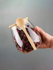 2pcs Set: Airtight Glass Storage Jar With Spoon - Perfect For Coffee, Sugar, Tea, Salt, Candy And Spices | Ideal Kitchen Organizer For Home, Restaurant And Food Truck, Essential For Ramadan Dry Goods Storage