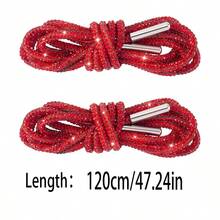 2条120厘米奢华水晶鞋带，圆形水晶鞋带/帽带，时尚闪亮，水晶抽绳运动鞋带，休闲鞋带 - 白色 - 查看 25