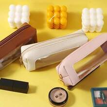 1个透明化妆刷包，便携式化妆品收纳包，适合日常旅行、旅行收纳包、拉链收纳包、整理包、多功能文具收纳包、拉链收纳包、整理包、便携式化妆品收纳包，百搭日常女性配饰 - 棕色 - 查看 3