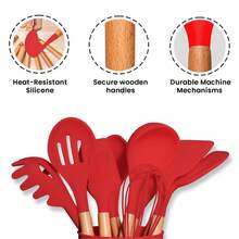 AEX Kitchen Cooking Utensils Set, 12 Pcs Non-Stick Silicone Cooking Kitchen Utensils Spatula Set With Holder Cookware Wooden Sturdy Hanging With Plastic Pot Stirring Pink Kitchenstuff - Light Turquoise Blue - View 9