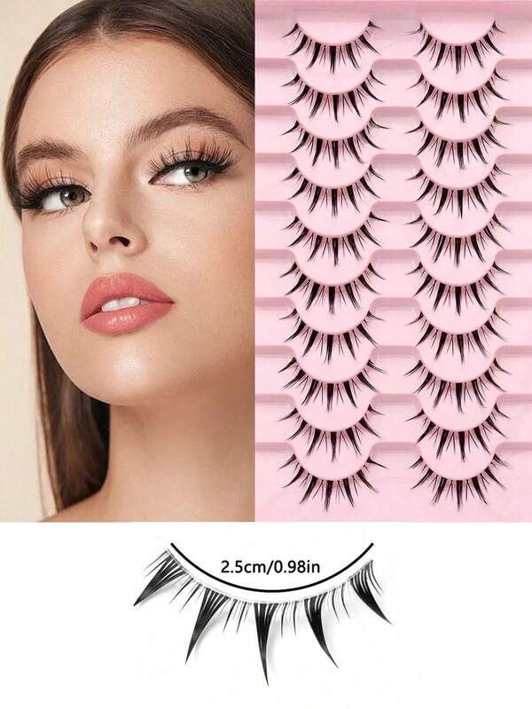 10 أزواج من رموش مانجا ذات المظهر الطبيعي، رموش عين القطة السميكة المصنوعة من فرو الأرنب، رموش مستعارة أنمي للتمديد، أدوات مكياج للحفلات والسفر