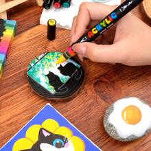 Acrylic Paint Markers,24 Colors Automatic Ink Control Dual Tip (Brush & Fine) Water-Based,Strong Covearge,For Black Paper & Rock Painting Acrylic Paint Markers For DIY Crafts, Scrapbooking, Glass, Wood