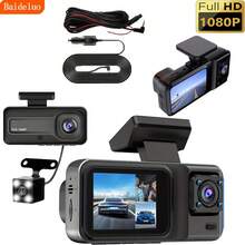 1080P Triple Camera Car Dash Cam – Front/Rear/Inside Recording, With Infrared Night Vision, Loop Recording, Wide-Angle DVR, 2.0-Inch IPS Screen, Dashboard Video Recorder,150mAh Lithium Battery