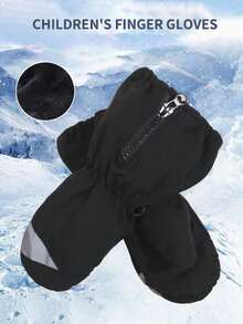 1 Pair Kids (2-4Y) Winter Solid Color Outdoor Windproof Warm Lined Zipper Waterproof Ski Gloves