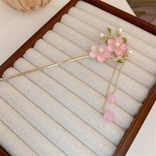 1pc/2pcs Pink Flower Tassel Hair Clip, Elegant Chinese Style Hair Accessory, 2025 New Design, High-End Hair Ornament, Bun Extension, Hair Styling Pins