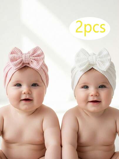 2 peças de chapéus listrados com laço para bebês, adequados para uso diário, para crianças de 0 a 2 anos