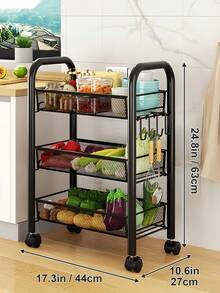 Rolling Utility Cart Organizer, Stable And Sturdy Black Rolling Storage Carts With Wheels, Storage Cart For Bathroom, Kitchen, Snack, Craft, Makeup, Kitchen Storage And Organization, Daily Essentials, Shelf Rack Dish Drying Rack Utensil, 3/4/5 Tier - Black - View 13