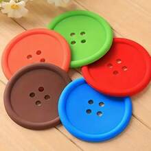 Cute Button Silicone Cup Coasters, Heat-Resistant, Creative Round Soft Rubber Non-Slip Coasters For Tableware - Multicolor - View 3