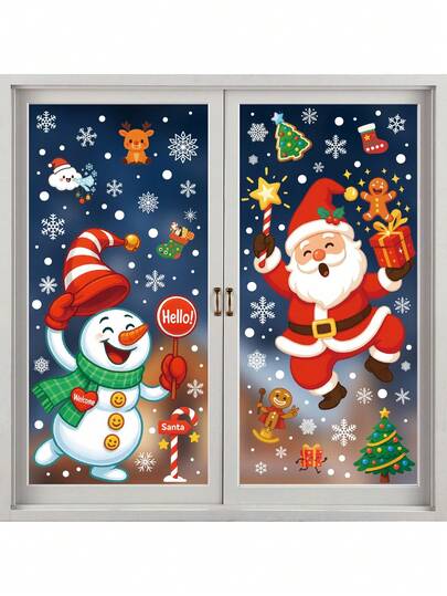 1PC Christmas Window Sticker Santa Claus Snowman Static Sticker Window Glass Holiday Party Decoration Home Decor Christmas Decorations Room Decor Wall Decor Wall Stickers Wall Sticker Stickers Christmas Decorations Home
