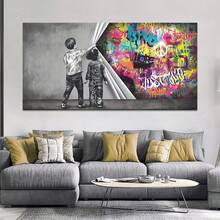 1 pieza Obra de arte de pared con estilo de graffiti, impresión de arte de pared en lienzo, cortinas para niños, pintura posmoderna para decoración del hogar, sala de estar, decoración de habitación infantil