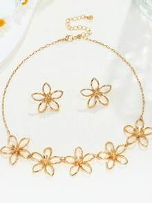 1 Set de collar con colgante de flor, corazón y lágrima y aretes, diseño de moda, joyería única y creativa para mujeres, adecuada para múltiples ocasiones, gran opción de regalo (empaque en bolsa OPP)