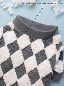 1pc Dark Gray And White Jacquard Diamond Grid Comfortable Cotton Fleece Pet Sweatshirt Dog Hoodie