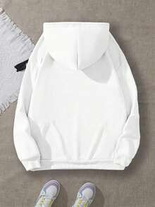 Women's Front Slogan Letter Print Hooded Sweatshirt, Long Sleeve Tops Graduation, Back To School, Graduation, Teacher For Women, Back To School Pullover Fall Sweatshirt Comfortable Soft Cotton Top - White - View 3