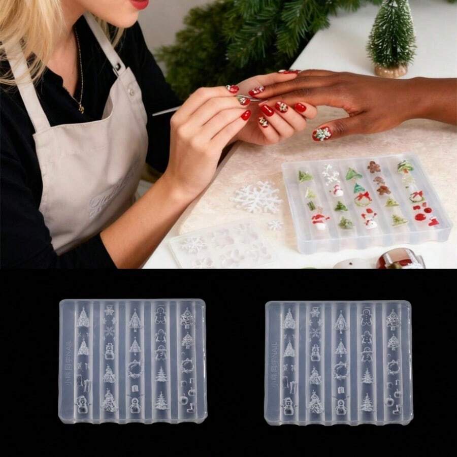 1个圣诞雪人圣诞树3D亚克力美甲模具DIY美甲硅胶模具圣诞树雪人麋鹿吊坠美甲 - 彩色 - 查看 1