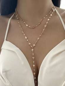 1 Stück Halskette mit doppelschichtigem Kristallherz-Dekor, modische lange Kette mit Quaste