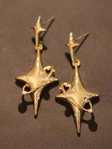 1 Pair Fashion Luxury Star Shaped Drop Earrings, Suitable For Any Occasion For Women - Gold - View 4