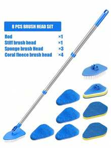 1 pieza - Cepillo de limpieza de baño retráctil de dos en uno, equipado con mango de acero inoxidable, cabezal de esponja y accesorio de cabezal de cepillo de piso, adecuado para bañeras, pisos y piscinas, herramienta de limpieza multifuncional de mango largo, 180° rotable, se puede usar en cualquier espacio, cepillo de piso de mango largo, cepillo de esponja multifuncional para bañera, cepillo de piso, cepillo triangular retráctil, cepillo de limpieza de cerdas duras para interiores, estilo aleatorio