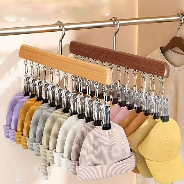 Vintage Holz Baseball Cap Ständer Duo mit drehbaren Clips, Hutständer, drehbarer Cap Ständer, Retro massiv Holz Kleiderschrank Organizer und Aufbewahrung für Baseball Caps, verstellbare Edelstahl Clips, passend für alle Caps