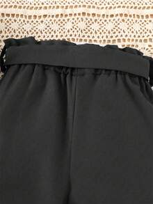 Young Girl Solid Color All-Match Versatile Waist Belt Casual Elegant Fashion Pants, With Belt, Suitable For Spring/Summer Daily, School, Wedding, Photography And Party Wear - Black - View 4