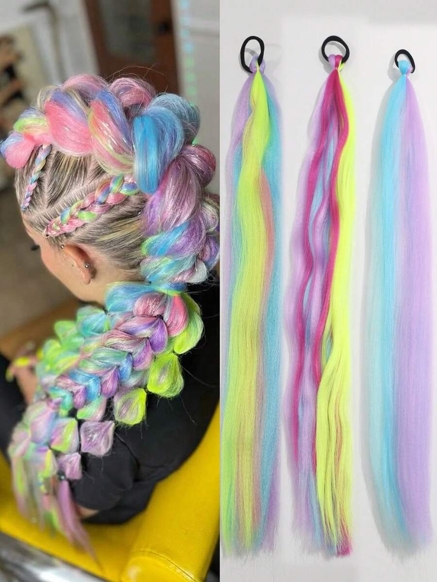 1 件 26 英寸混色编织假发带松紧带万圣节接发马尾辫 DIY 编织合成材料适合女性派对