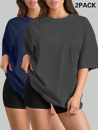 SUPEKYKO 2PCS Women Plus Size Sports Tops - Summer Short Sleeve Tops, Casual Loose Fit Tee, Gym Wear Women